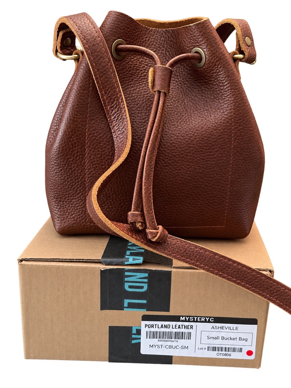 Portland Leather Asheville Brown Pebbled Drawstring Bucket Bag